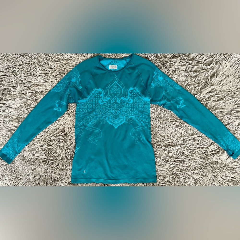 Athleta Performance Top Turquoise Teal Moroccan Print Long Sleeve Tee SZ: L